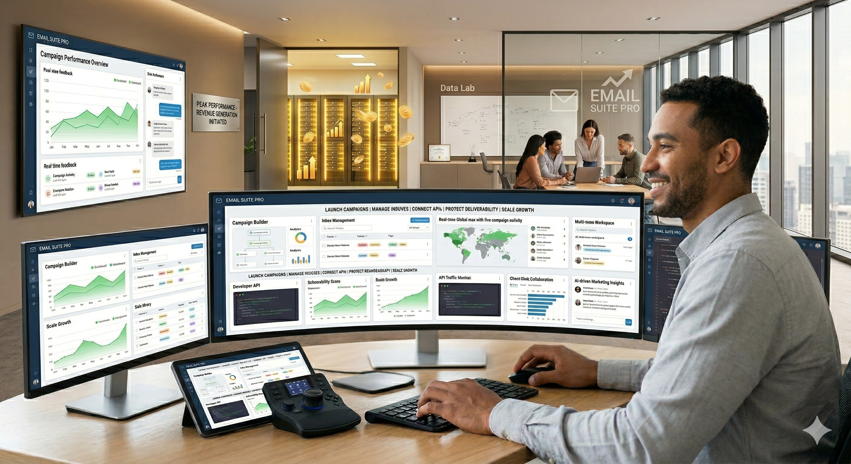 Email Suite Pro dashboard showing campaigns, inboxes, and analytics