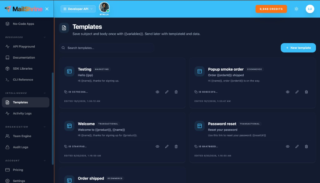 Templates grid with merge variables