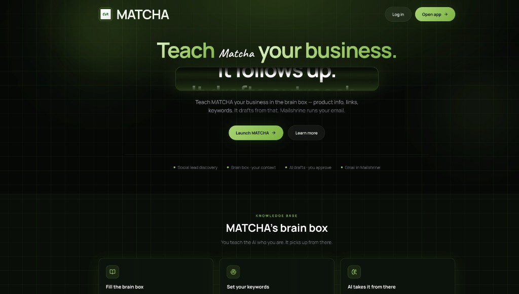 MATCHA — Teach Matcha your business, AI lead generator with brain box