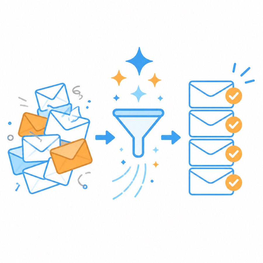 Cartoon email list being cleaned